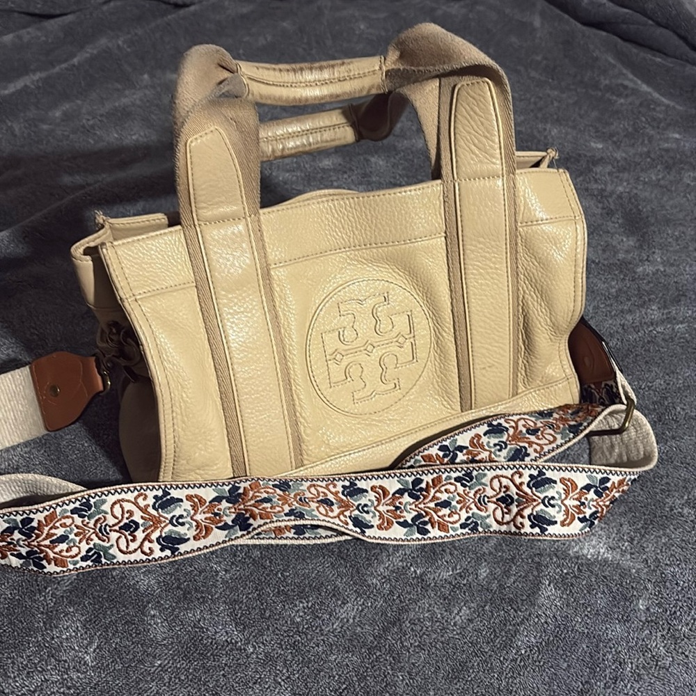 Tory Burch Beige Mini Bag with Embroidered Strap for crossbody ,